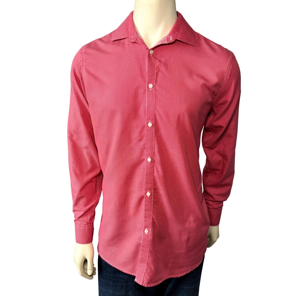 Black Label by Ruffini Shirt Mens M Red Slim Fit Micro Geometric Long Sleeve EX